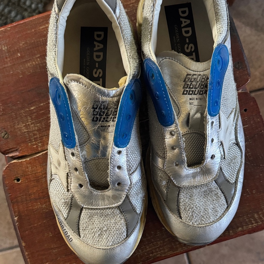 Golden Goose Silver Sneakers with Blue Highlights